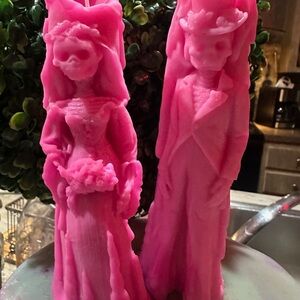 Pink Skeleton Bride and Groom Candles